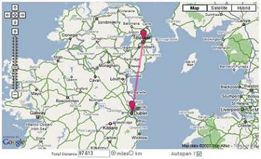 Map between Belfast and Dublin